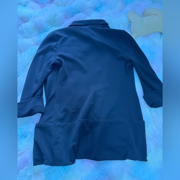 French Mauve Black Open Front Shawl Collar Blazer - Size M - Picture 3 of 8